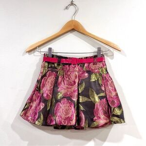 I Pinco Pallino Girls Skirt Sz 8 Pink Floral Jacquard Belted Preppy Chic Luxury